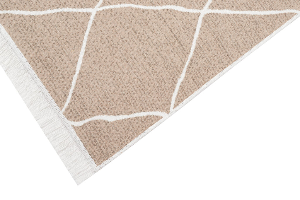 Tapis Azteca en Coton Beige Losanges à Franges
