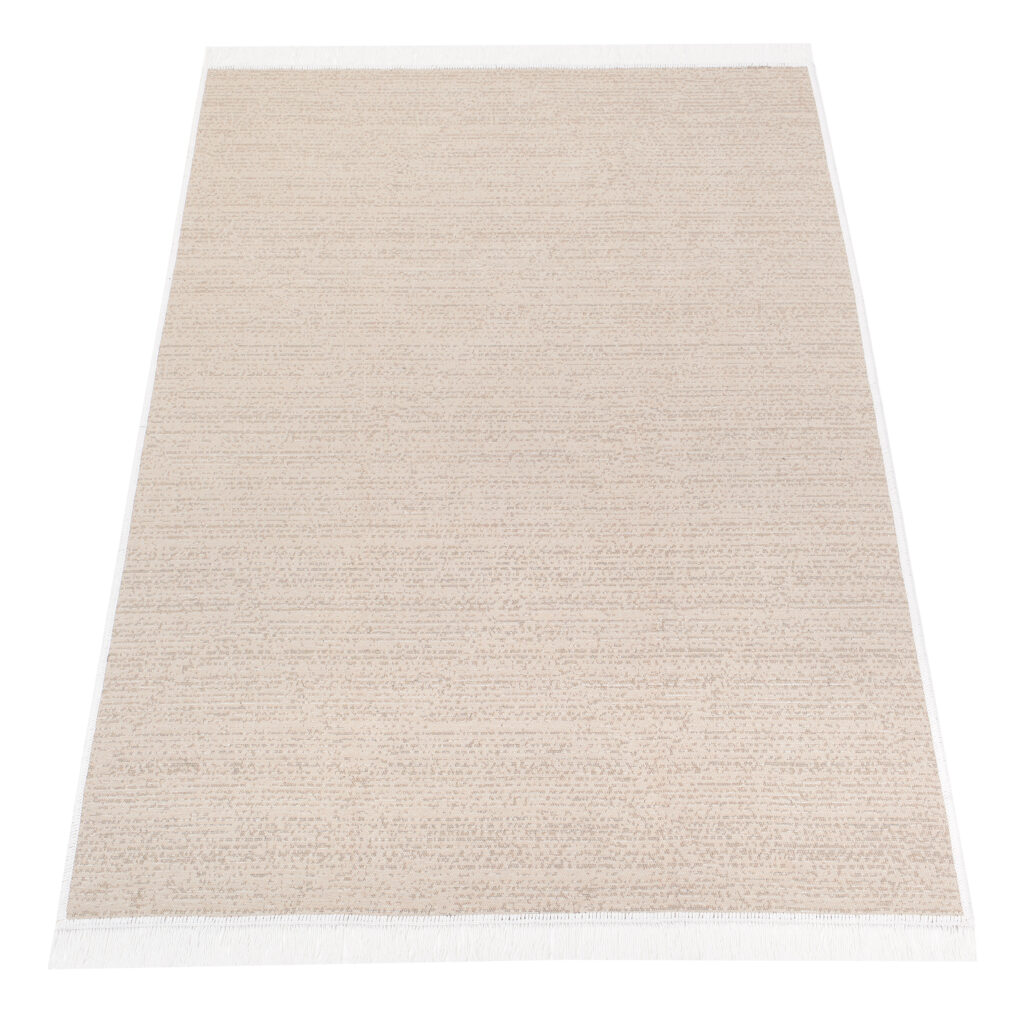Tapis Azteca en Coton Beige à Franges