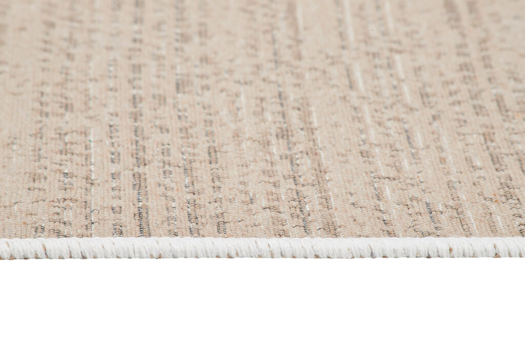 Tapis Azteca en Coton Beige à Franges