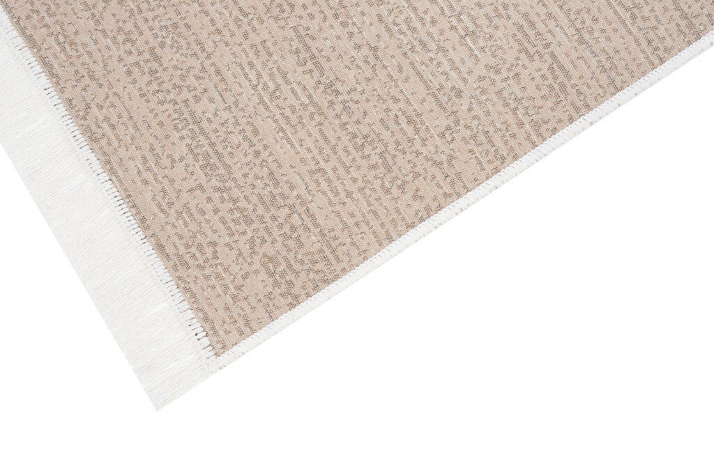 Tapis Azteca en Coton Beige à Franges