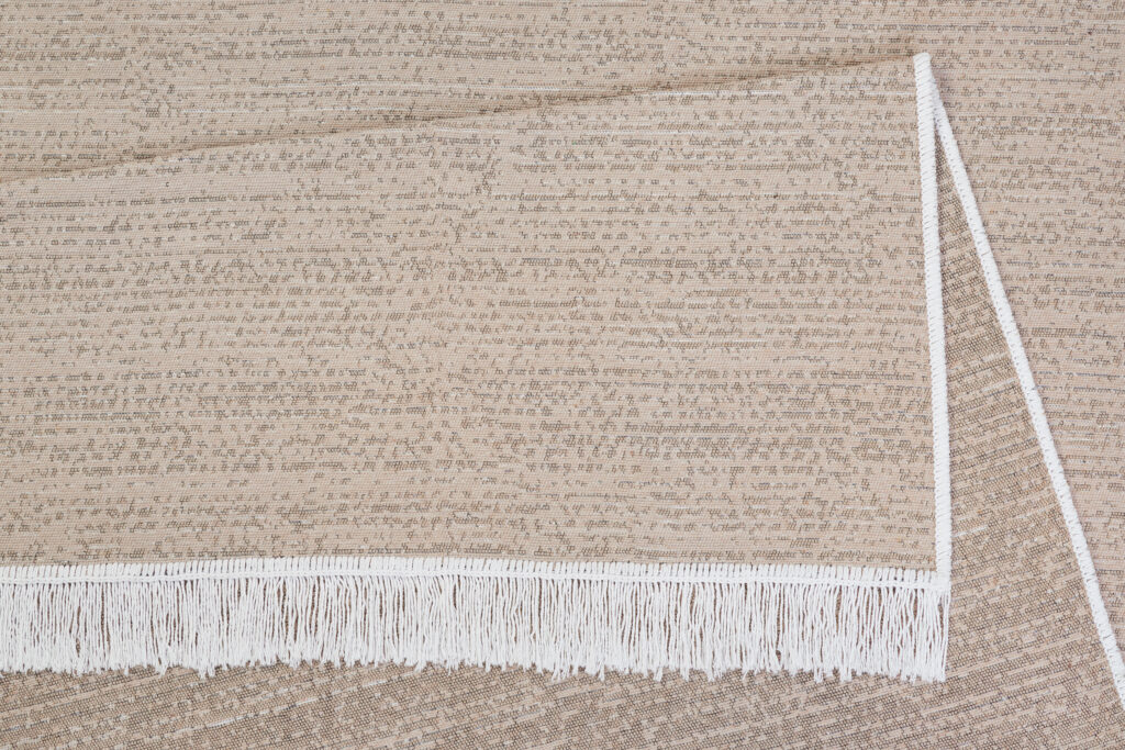 Tapis Azteca en Coton Beige à Franges
