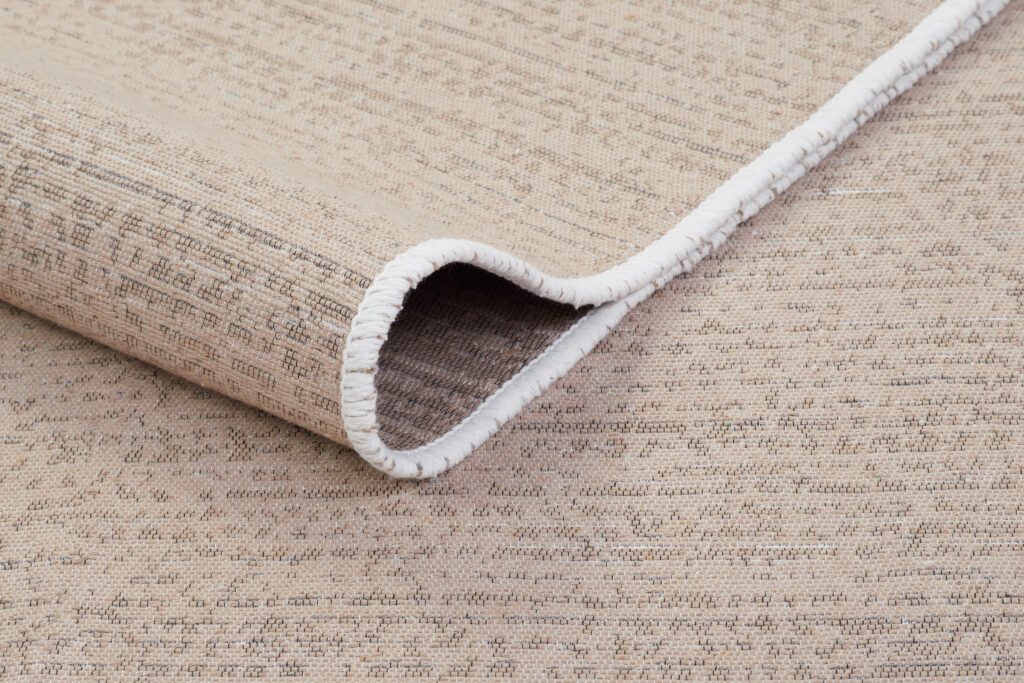 Tapis Azteca en Coton Beige à Franges