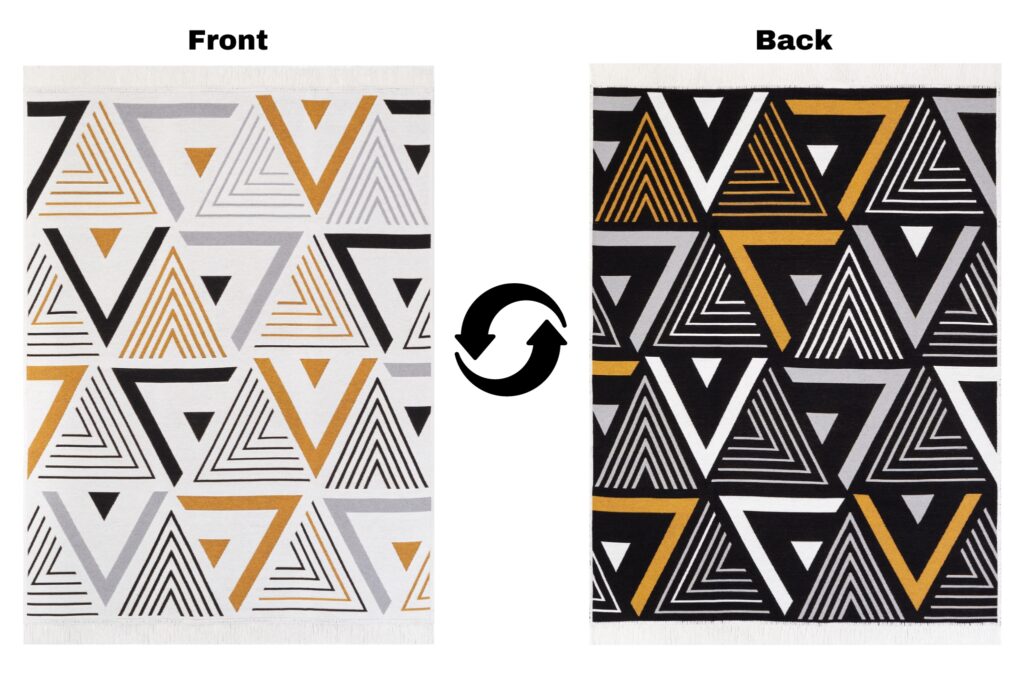 Tapis Azteca en Coton Blanc Noir Jaune à Franges