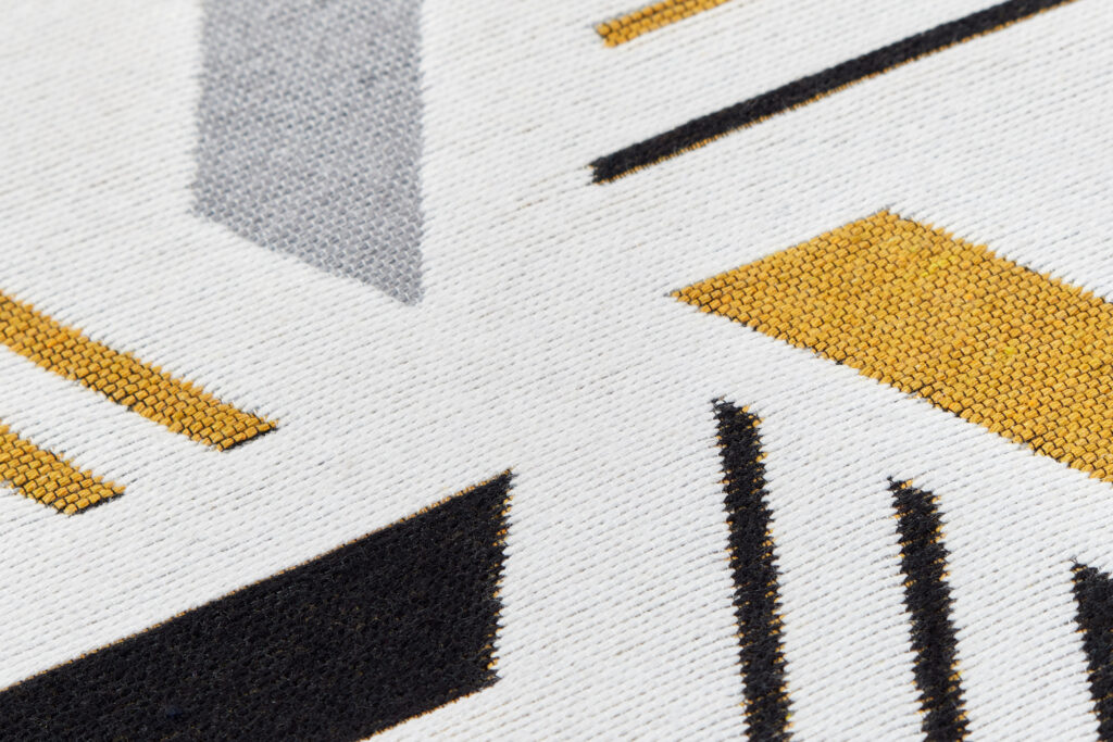 Tapis Azteca en Coton Blanc Noir Jaune à Franges