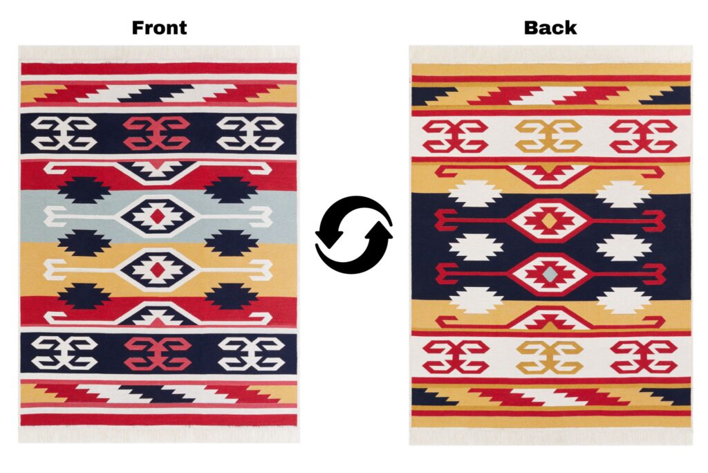 Tapis Azteca en Coton Rouge Bleu à Franges