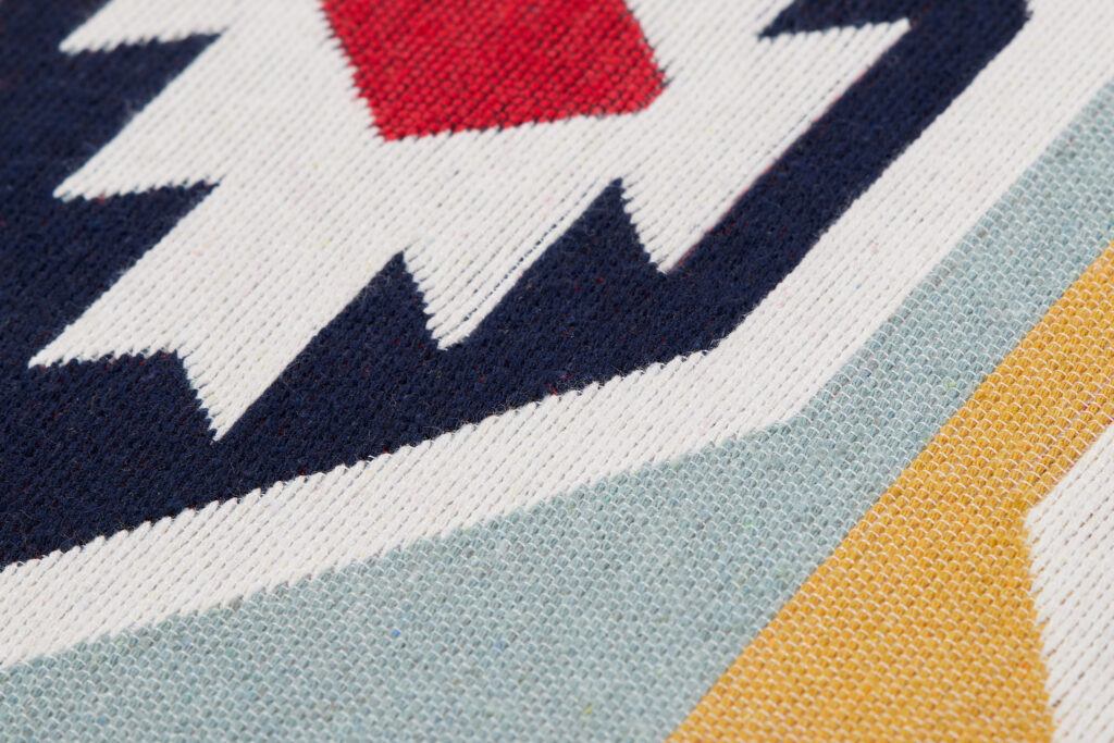 Tapis Azteca en Coton Rouge Bleu à Franges