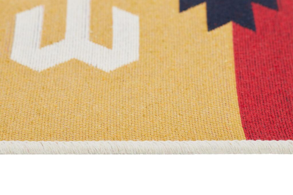 Tapis Azteca en Coton Rouge Bleu à Franges