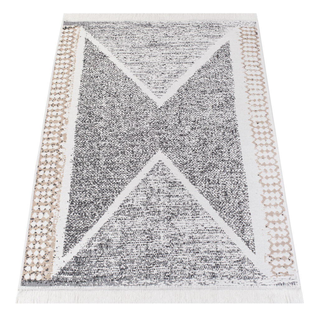 Tapis Azteca en Coton Gris Beige à Franges