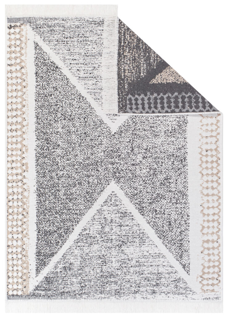 Tapis Azteca en Coton Gris Beige à Franges
