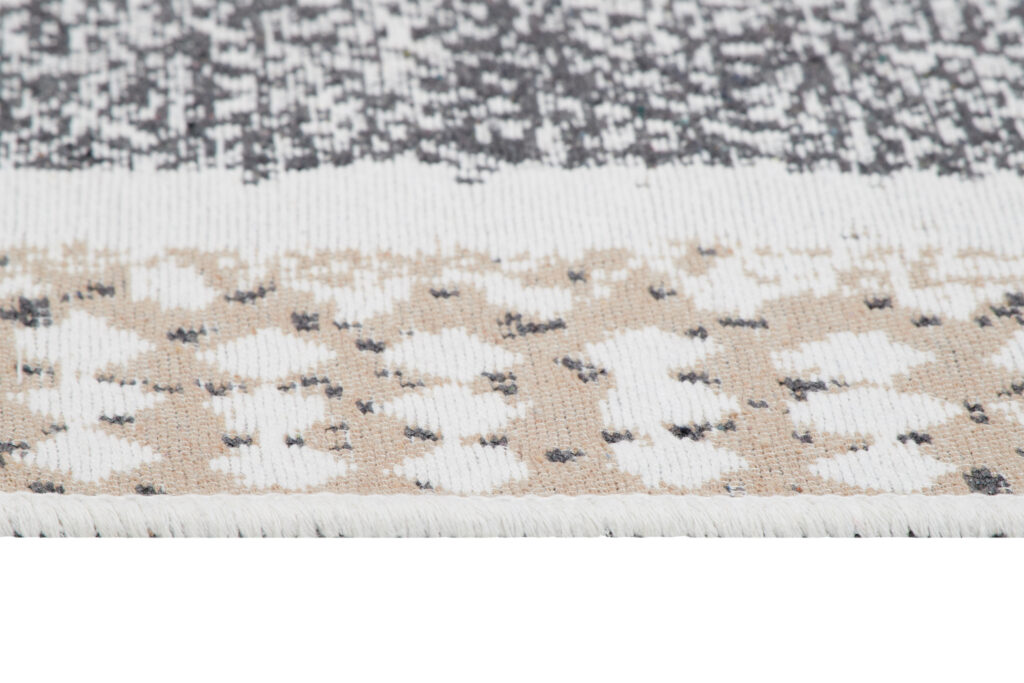 Tapis Azteca en Coton Gris Beige à Franges