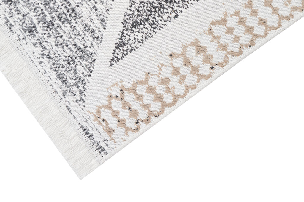 Tapis Azteca en Coton Gris Beige à Franges
