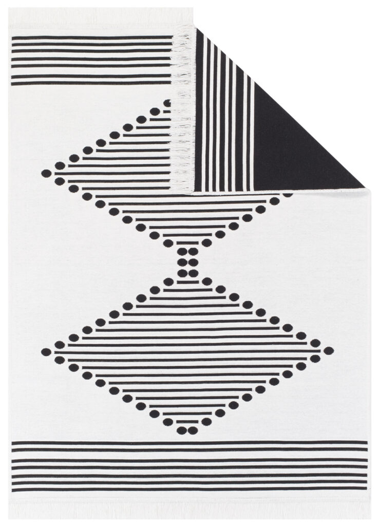 Tapis Azteca en Coton Blanc Noir à Franges