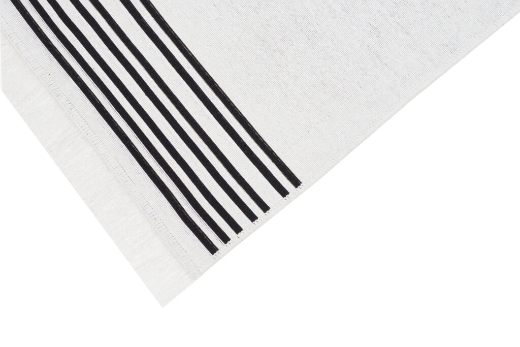 Tapis Azteca en Coton Blanc Noir à Franges