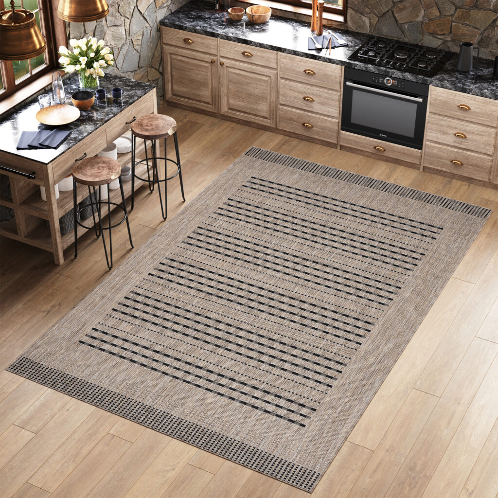 Tapis Melissa Marron Noir Rayé Intérieur Extérieur