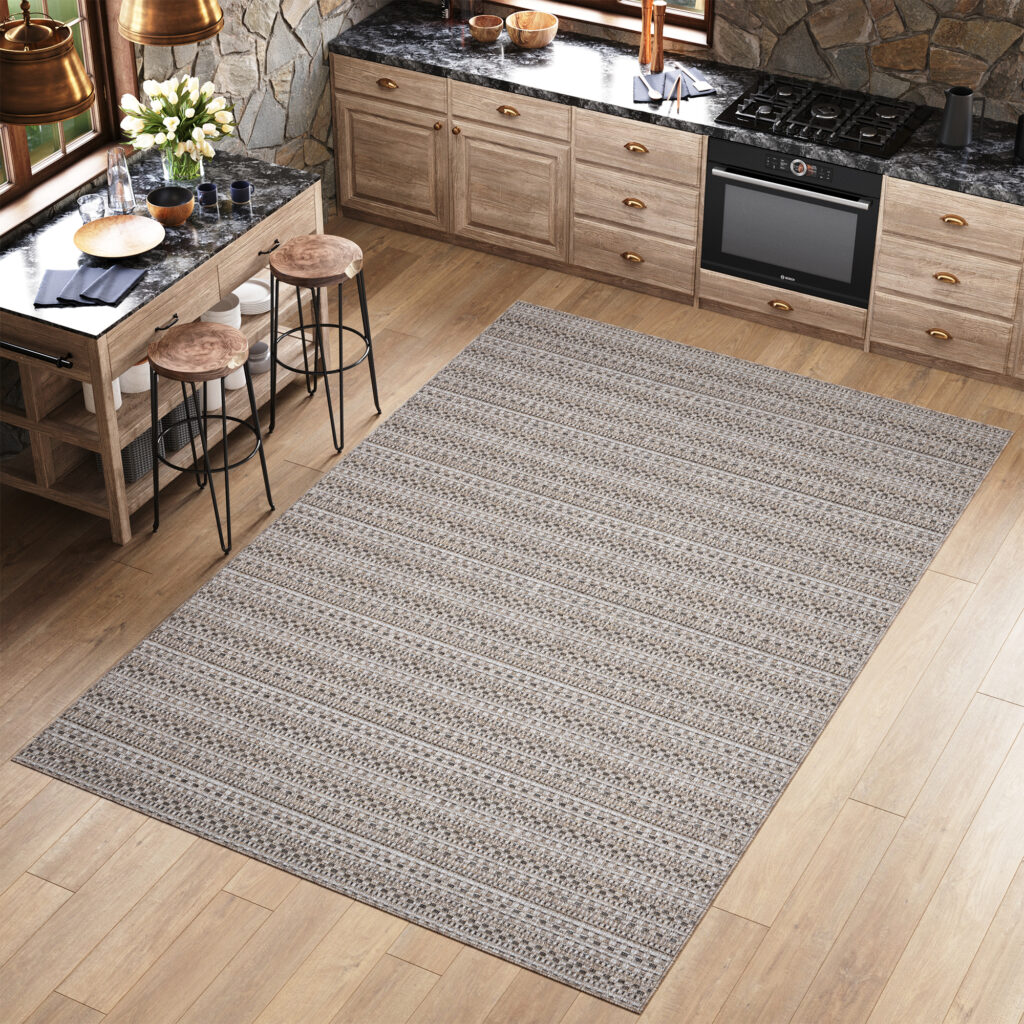 Tapis Melissa Marron Rayures Etroites Intérieur Extérieur
