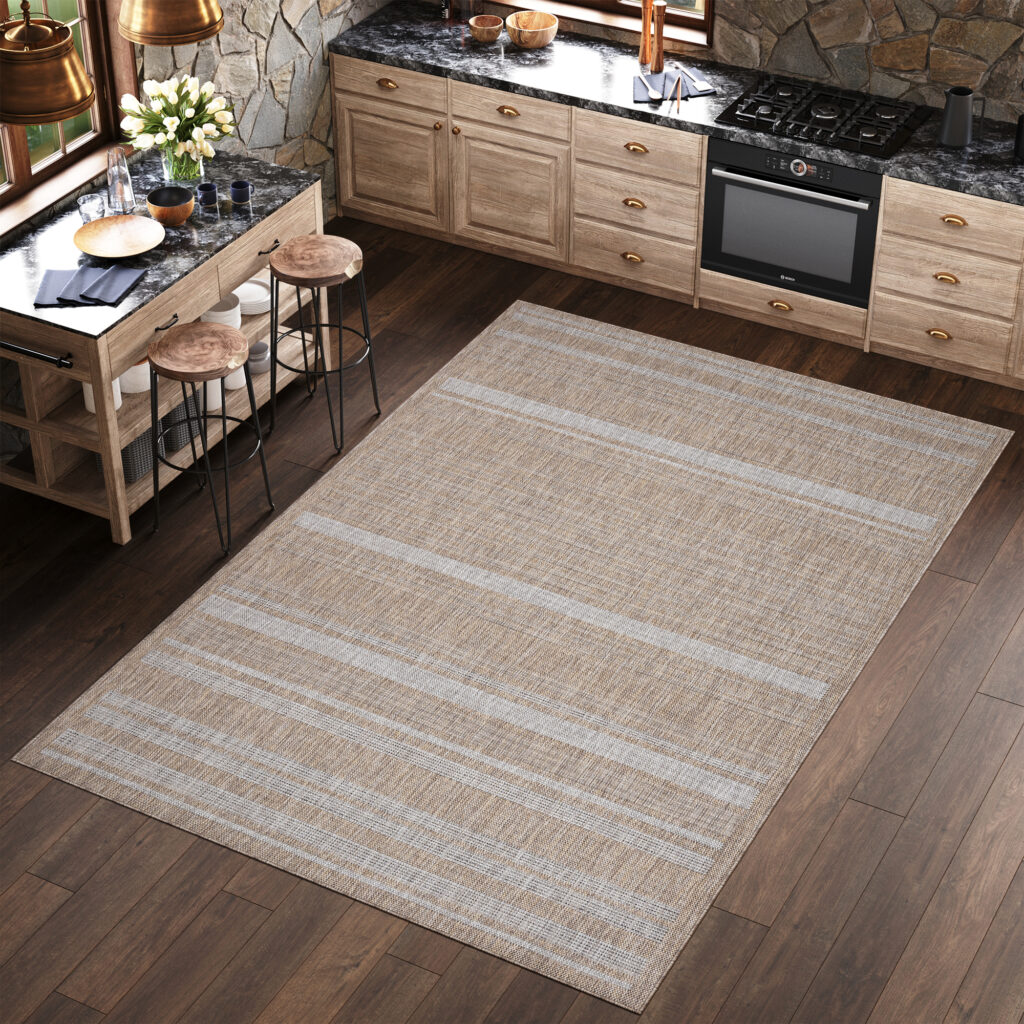 Tapis Melissa Marron Gris Rayé Intérieur Extérieur