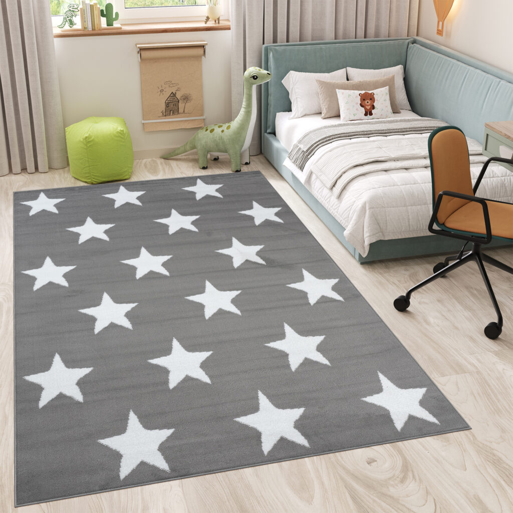 Tapis Luxury Gris Blanc Étoiles Enfants
