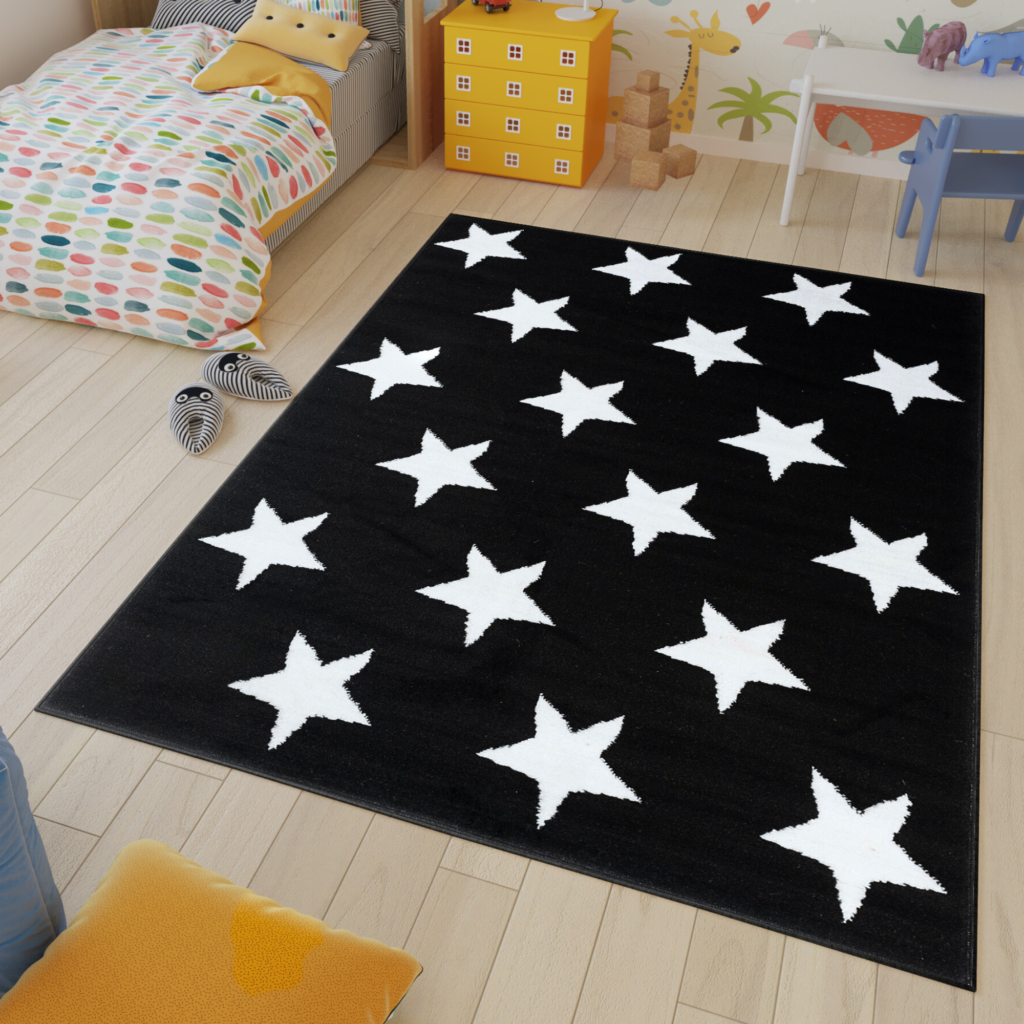 Tapis Luxury Noir Blanc Étoiles Enfants