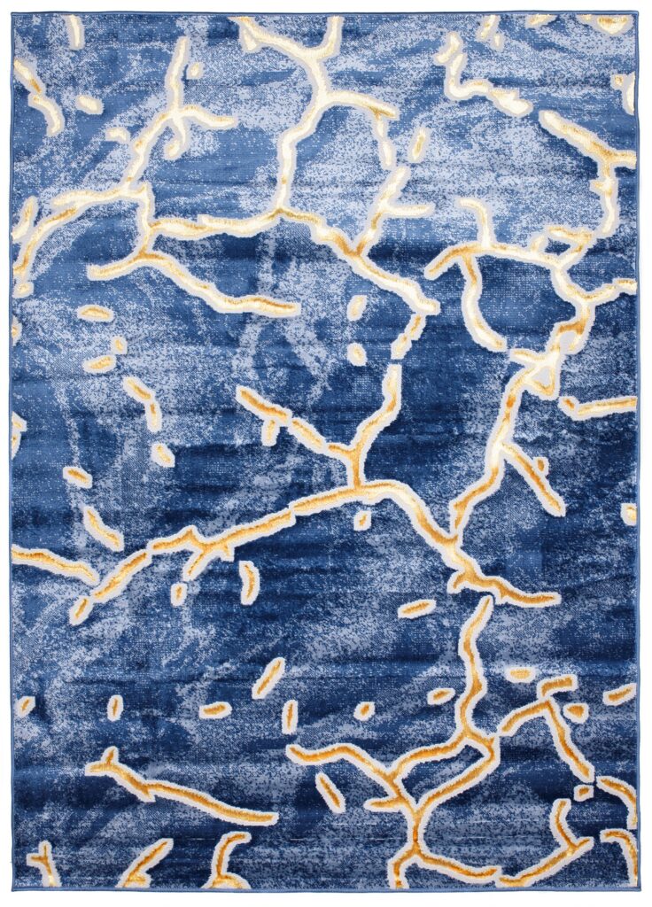 Tapis Shine Bleu Marine Or Abstrait Effet 3D