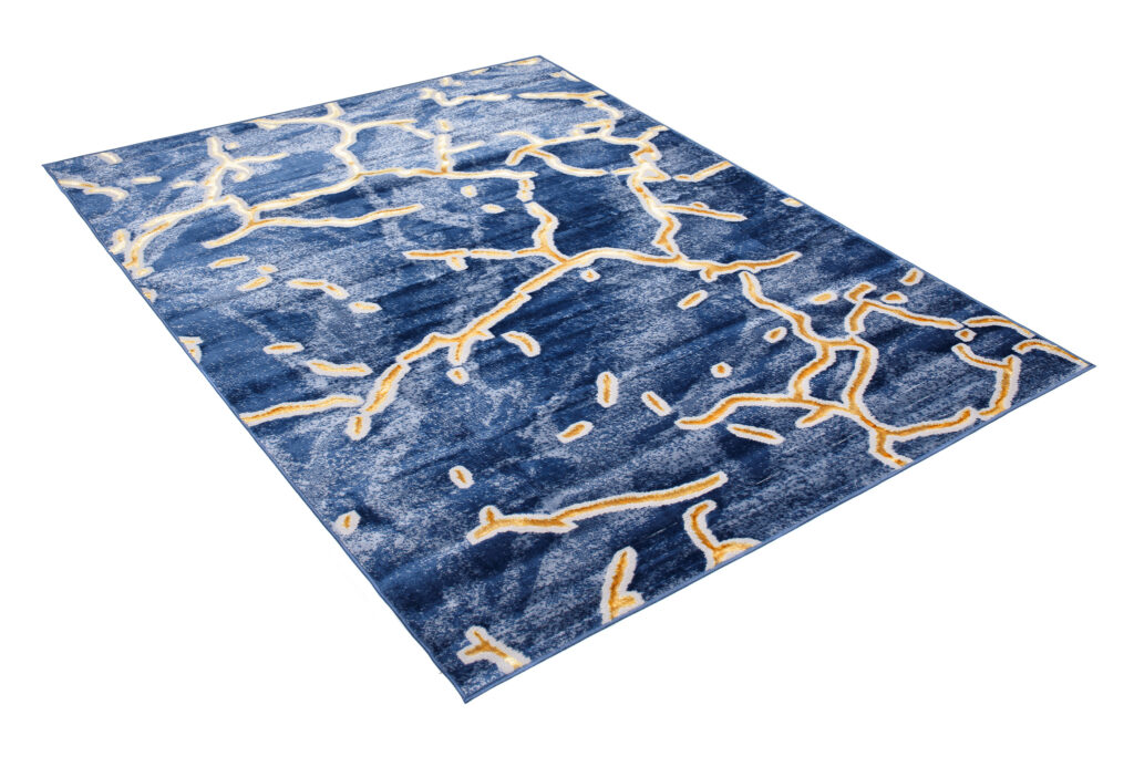 Tapis Shine Bleu Marine Or Abstrait Effet 3D