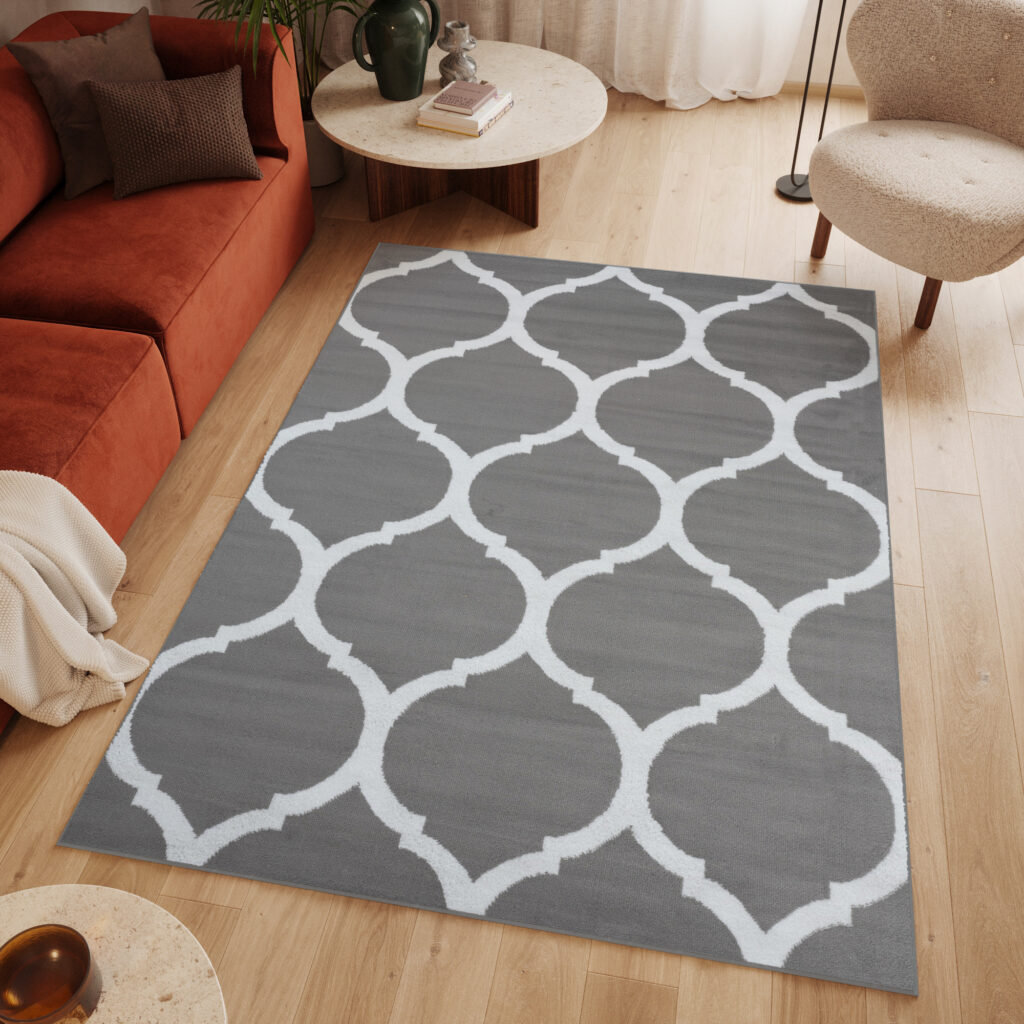 Tapis Luxury Gris Blanc Marocain Treillis