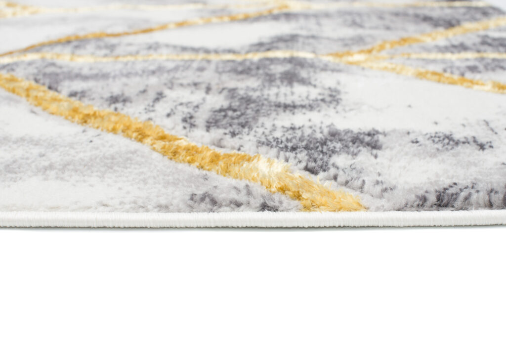 Tapis Shine Géométrique Gris Foncé Or Lignes Effet 3D