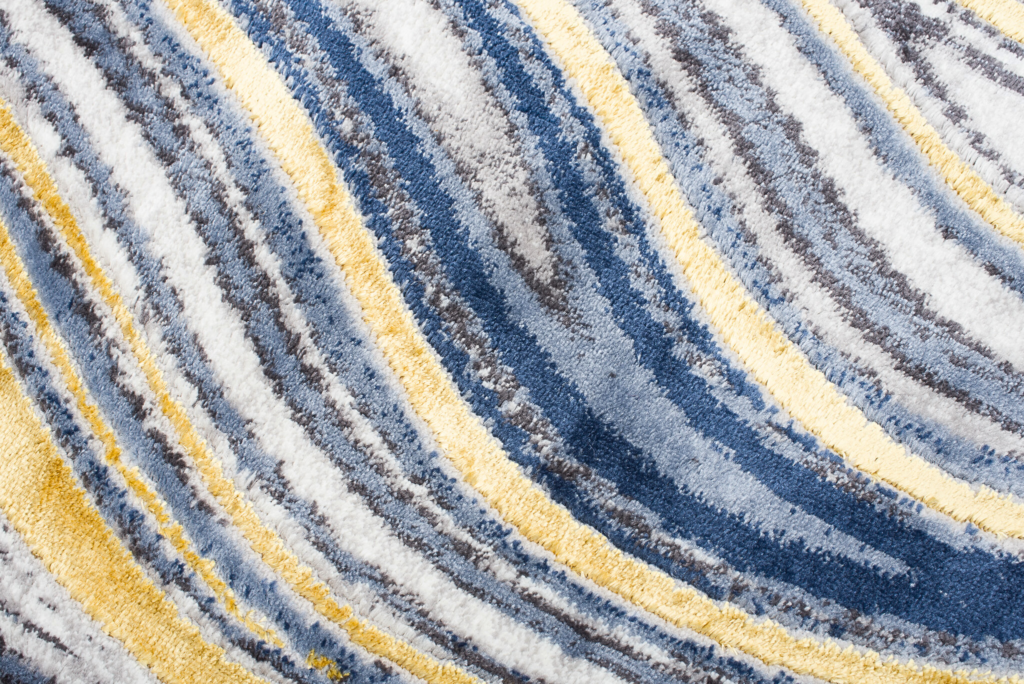 Tapis Shine Or Bleu Gris Abstrait Effet 3D