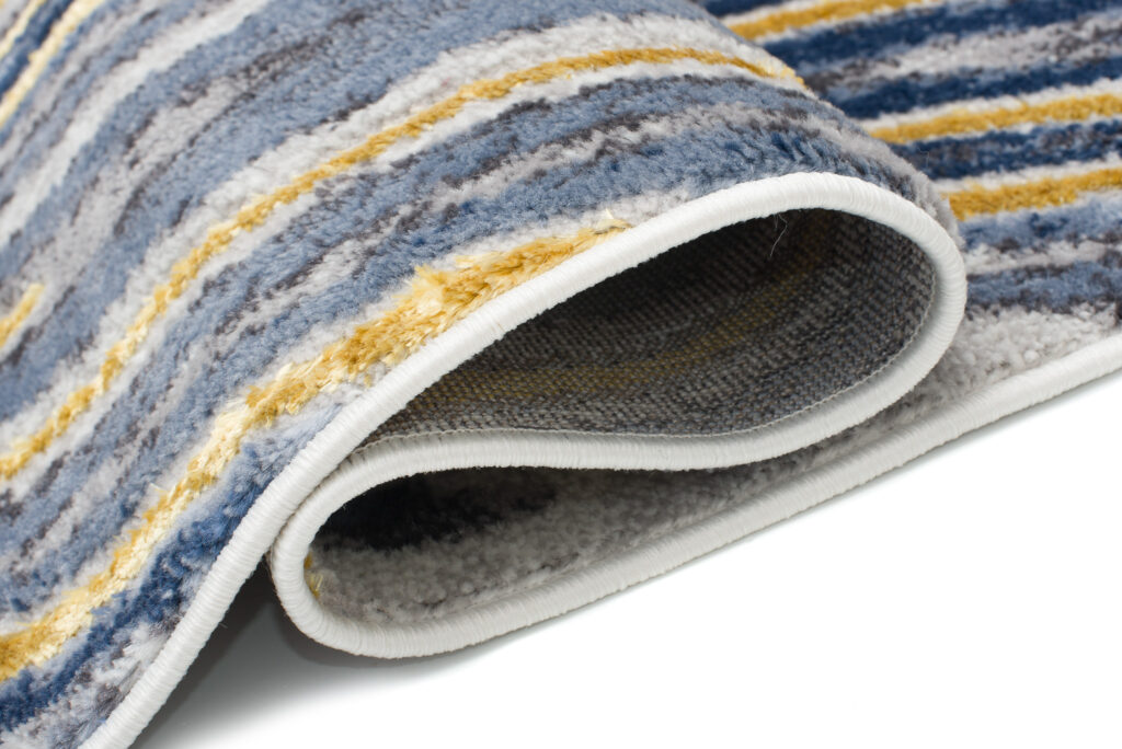 Tapis Shine Or Bleu Gris Abstrait Effet 3D