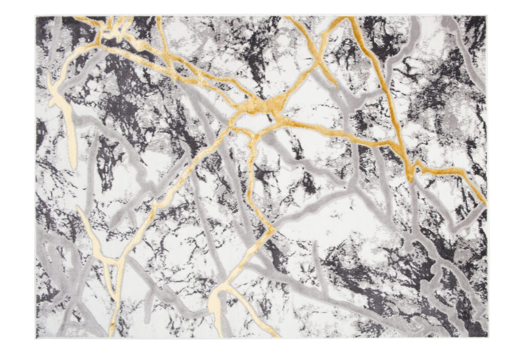 Tapis Shine Gris Or Abstrait Marbre Effet 3D