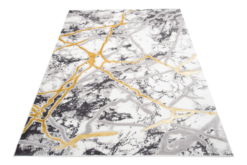 Tapis Shine Gris Or Abstrait Marbre Effet 3D