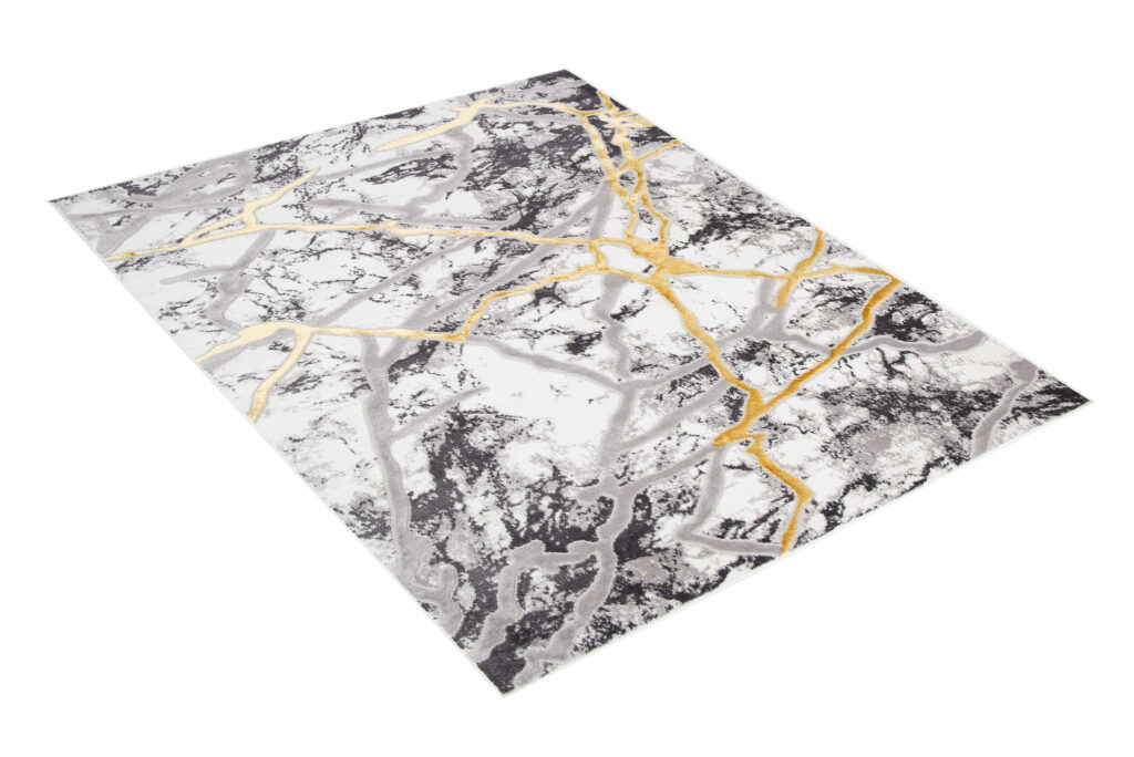 Tapis Shine Gris Or Abstrait Marbre Effet 3D