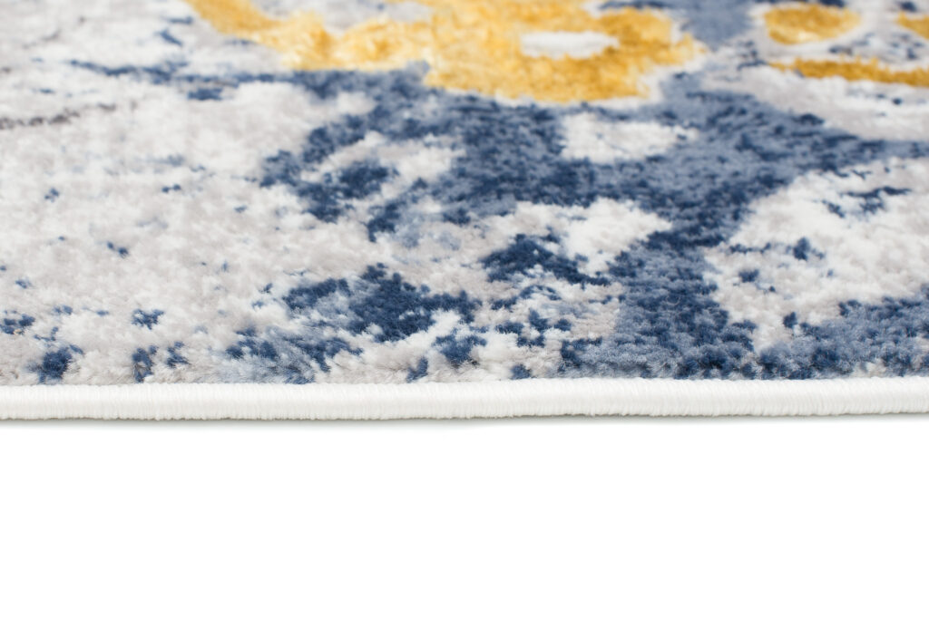 Tapis Shine Bleu Gris Or Abstrait Effet 3D