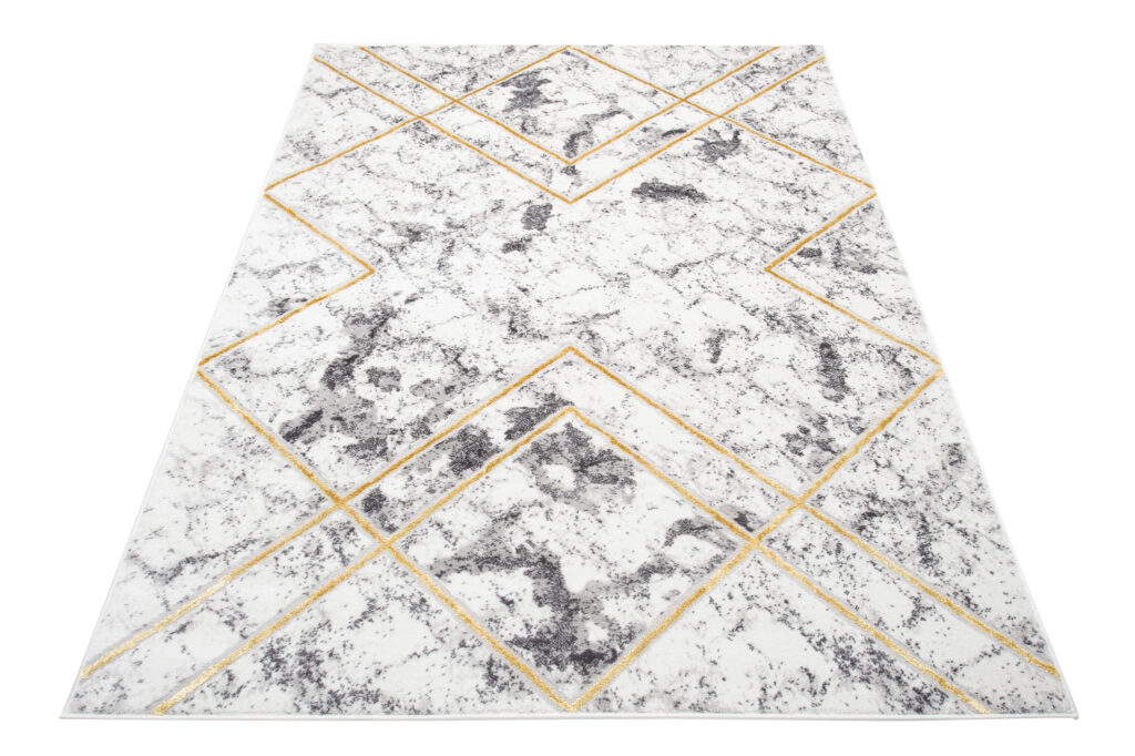 Tapis Shine Géométrique Gris Or Lignes Effet 3D