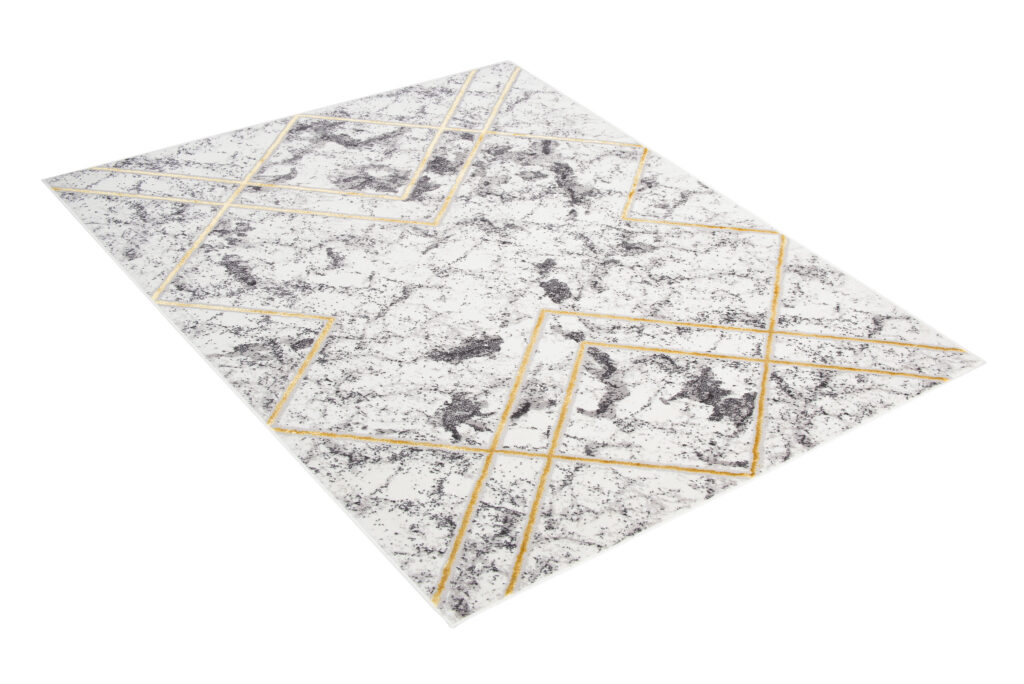 Tapis Shine Géométrique Gris Or Lignes Effet 3D