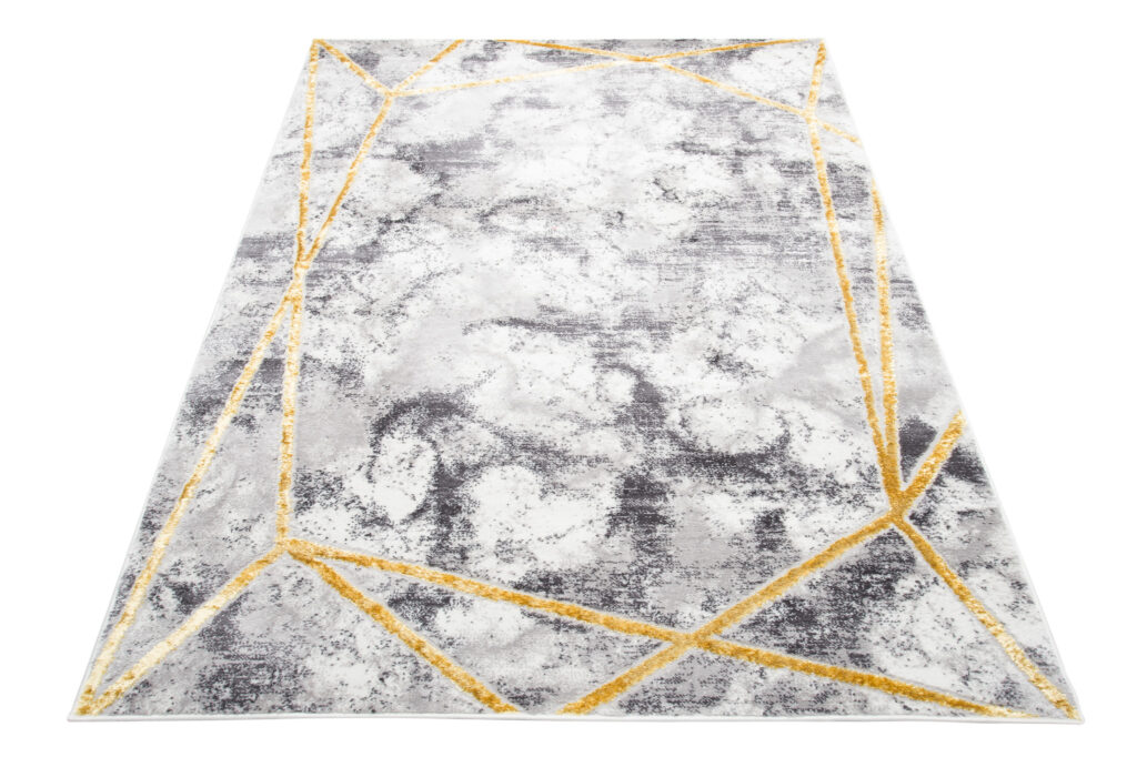 Tapis Shine Gris Or Moderne Lignes Effet 3D