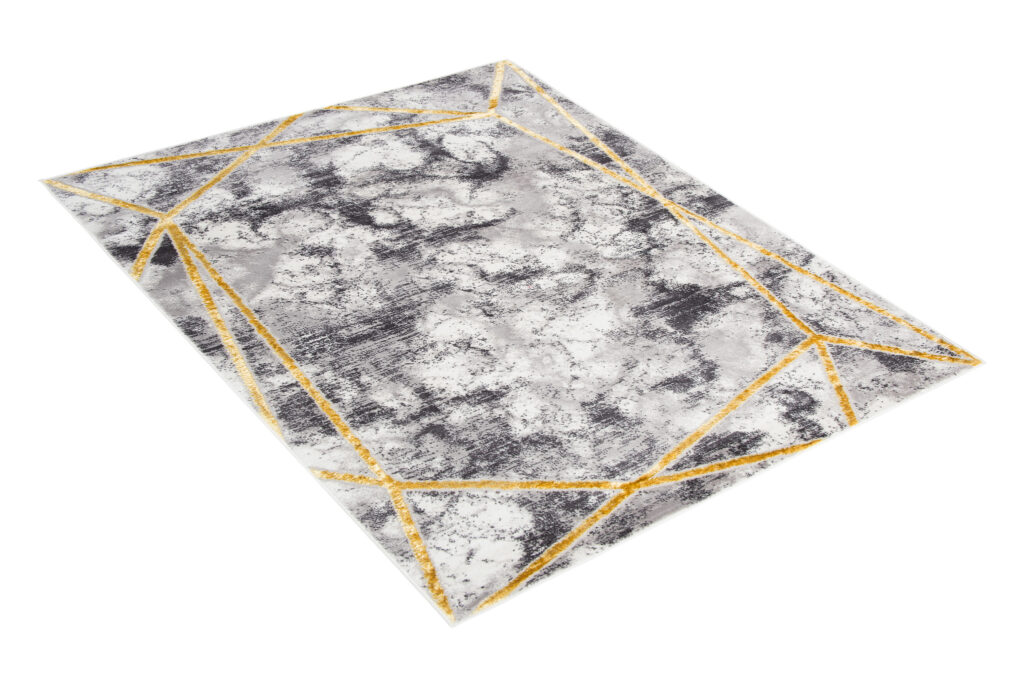 Tapis Shine Gris Or Moderne Lignes Effet 3D