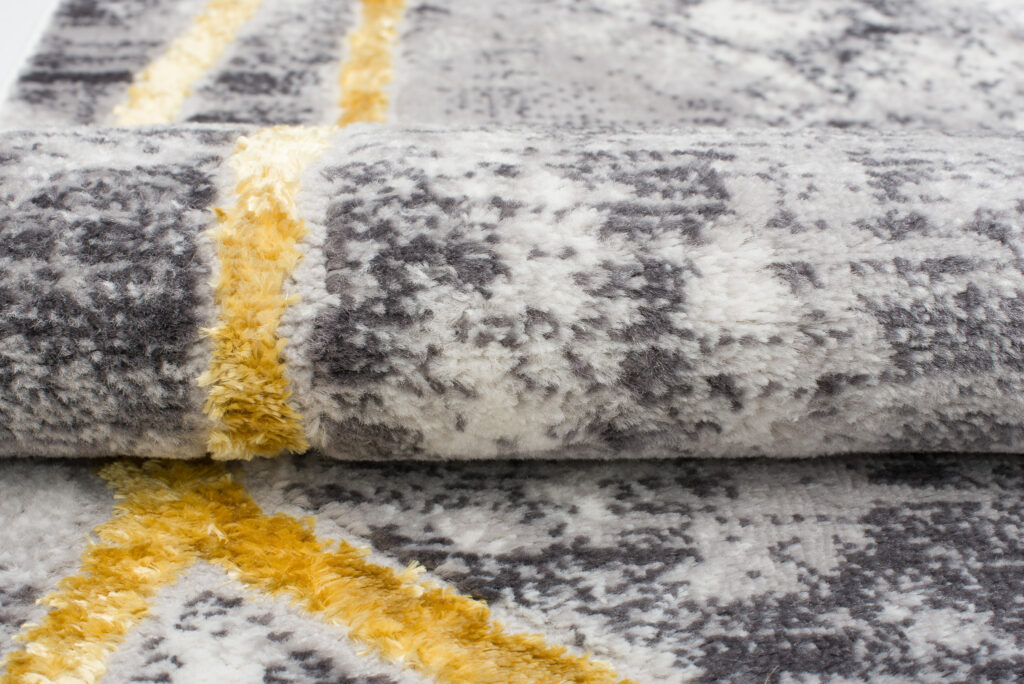 Tapis Shine Gris Or Moderne Lignes Effet 3D