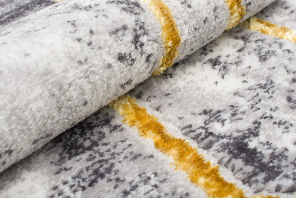 Tapis Shine Gris Or Moderne Lignes Effet 3D