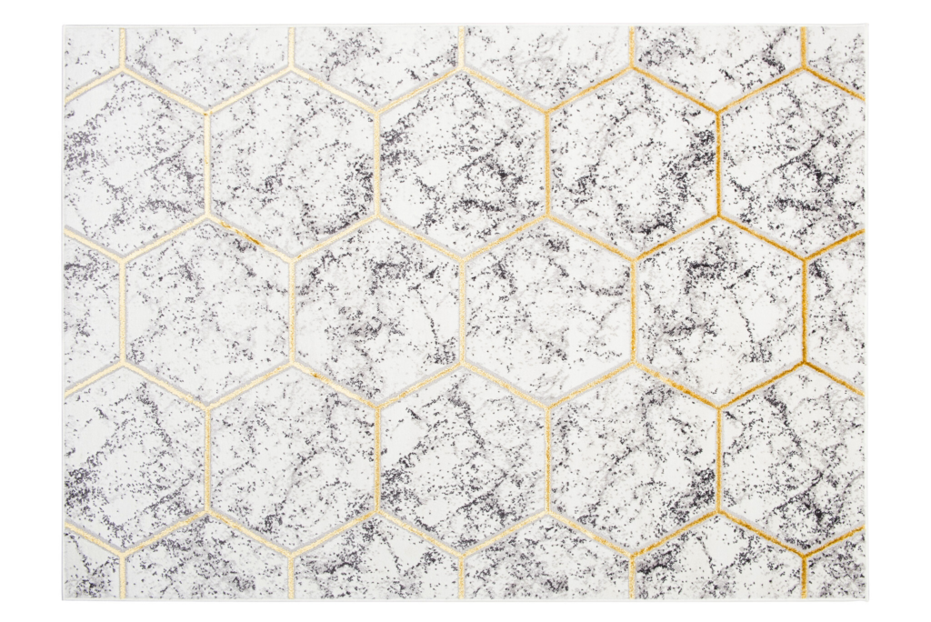 Tapis Shine Gris Or Géométrique Hexagone Effet 3D