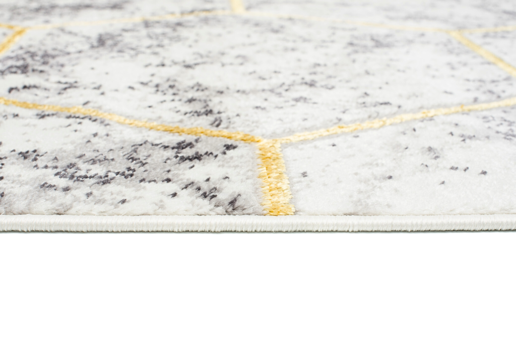 Tapis Shine Gris Or Géométrique Hexagone Effet 3D