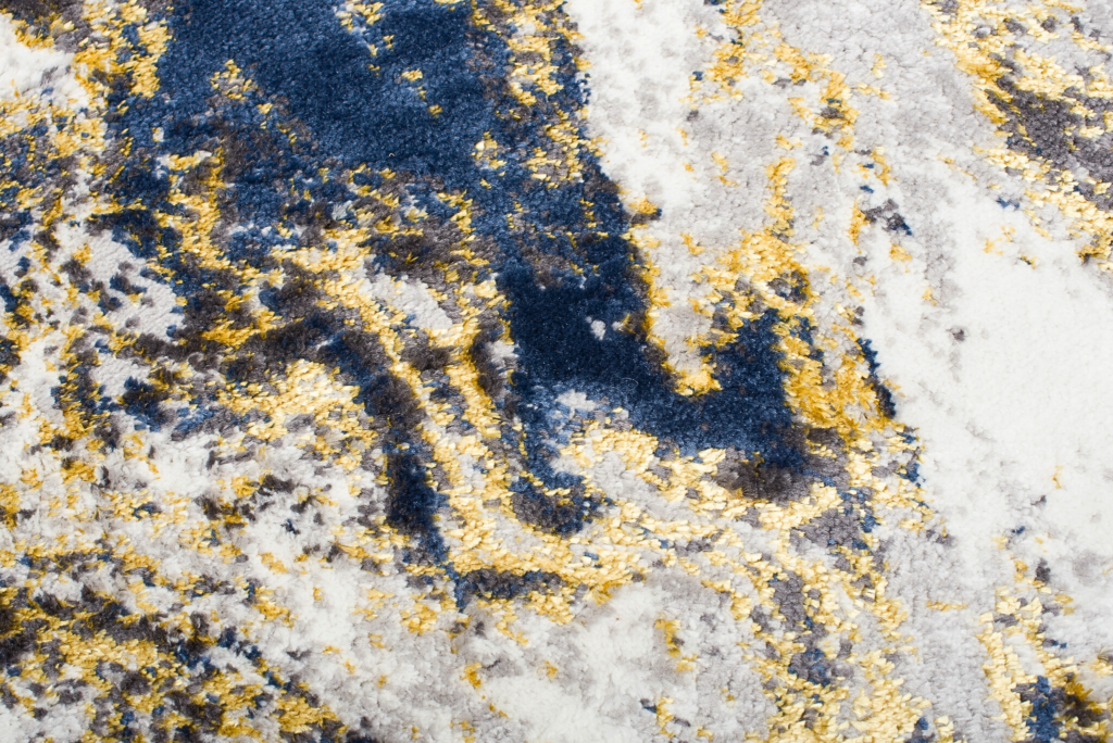 Tapis Shine Bleu Marine Crème Or Abstrait Effet 3D