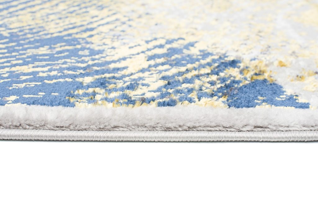 Tapis Shine Crème Or Bleu Abstrait Effet 3D