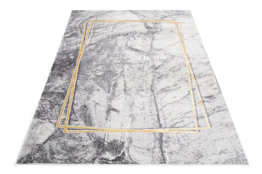 Tapis Shine Gris Or Moderne Bordure Effet 3D