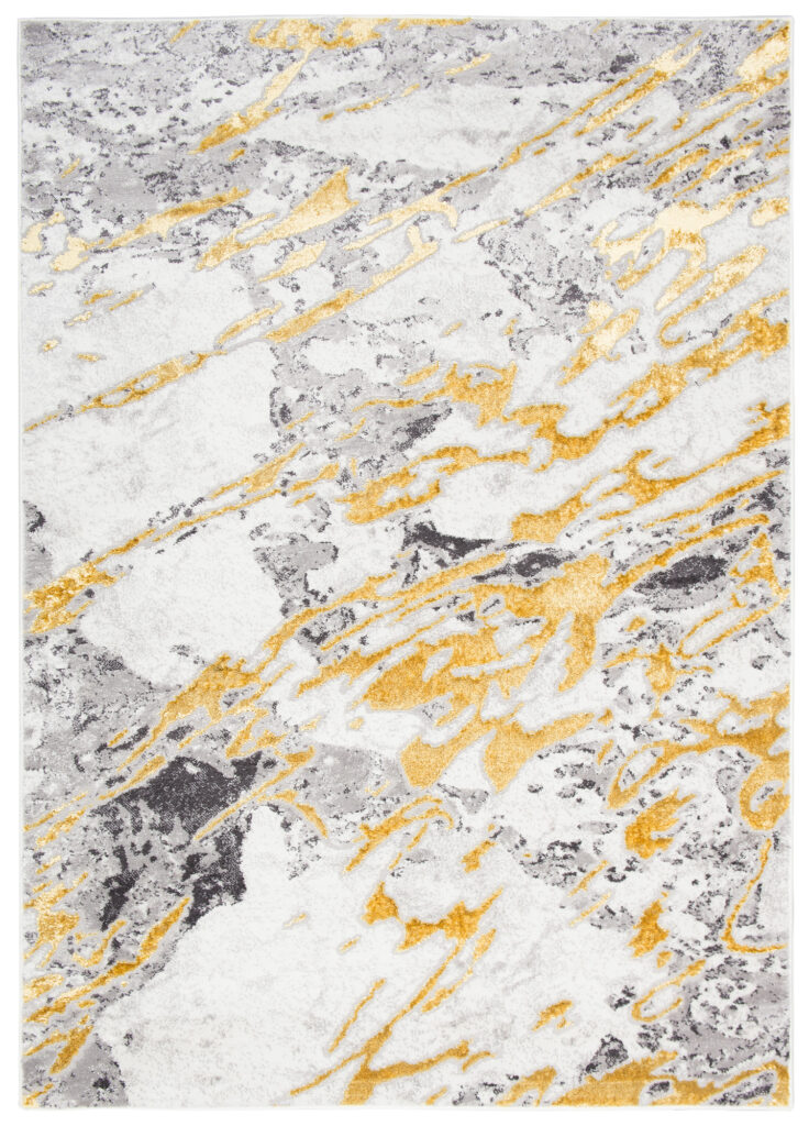 Tapis Shine Crème Gris Or Abstrait Effet 3D