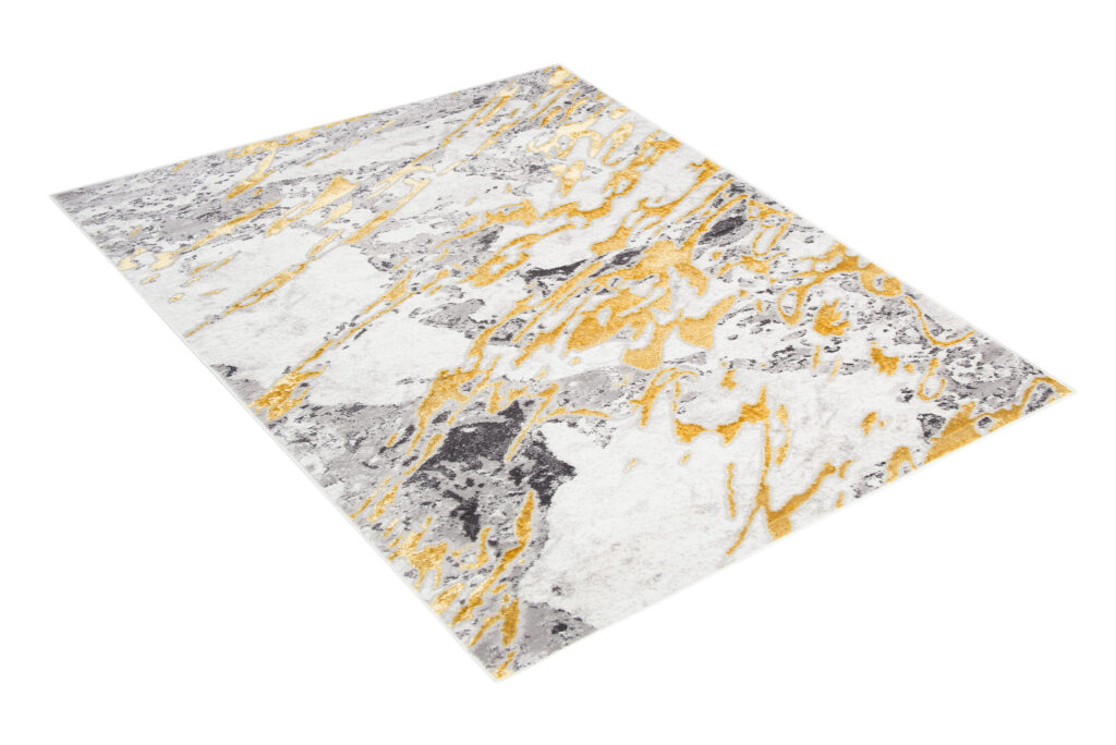 Tapis Shine Crème Gris Or Abstrait Effet 3D