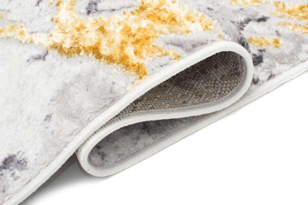 Tapis Shine Crème Gris Or Abstrait Effet 3D