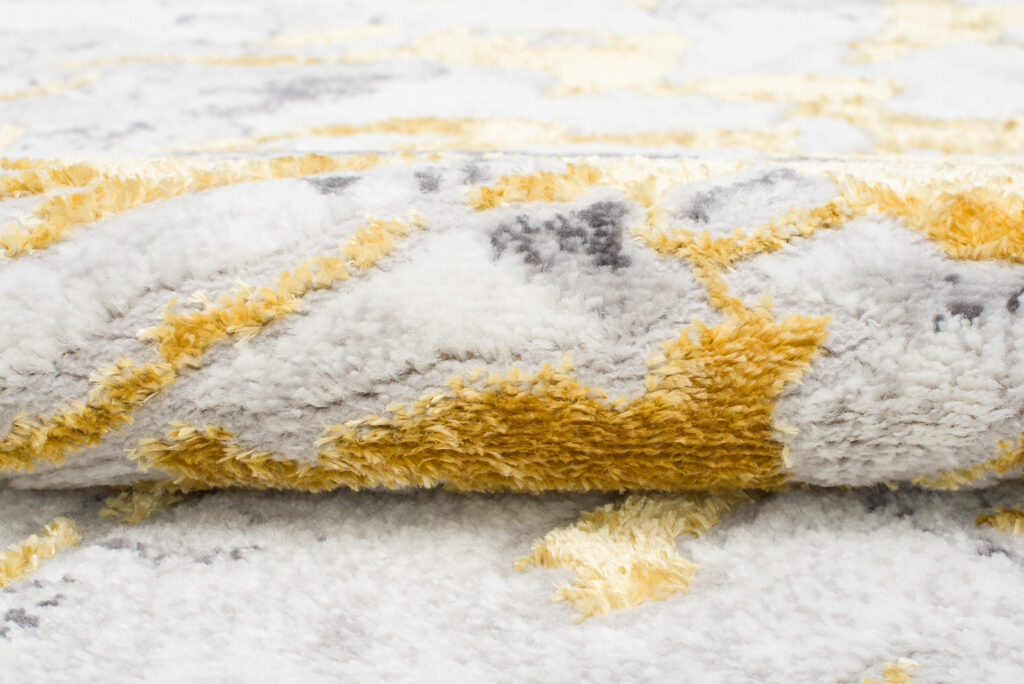 Tapis Shine Crème Gris Or Abstrait Effet 3D