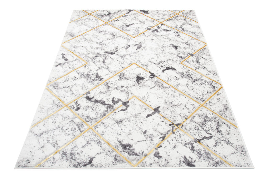 Tapis Shine Gris Or Géométrique Lignes Effet 3D