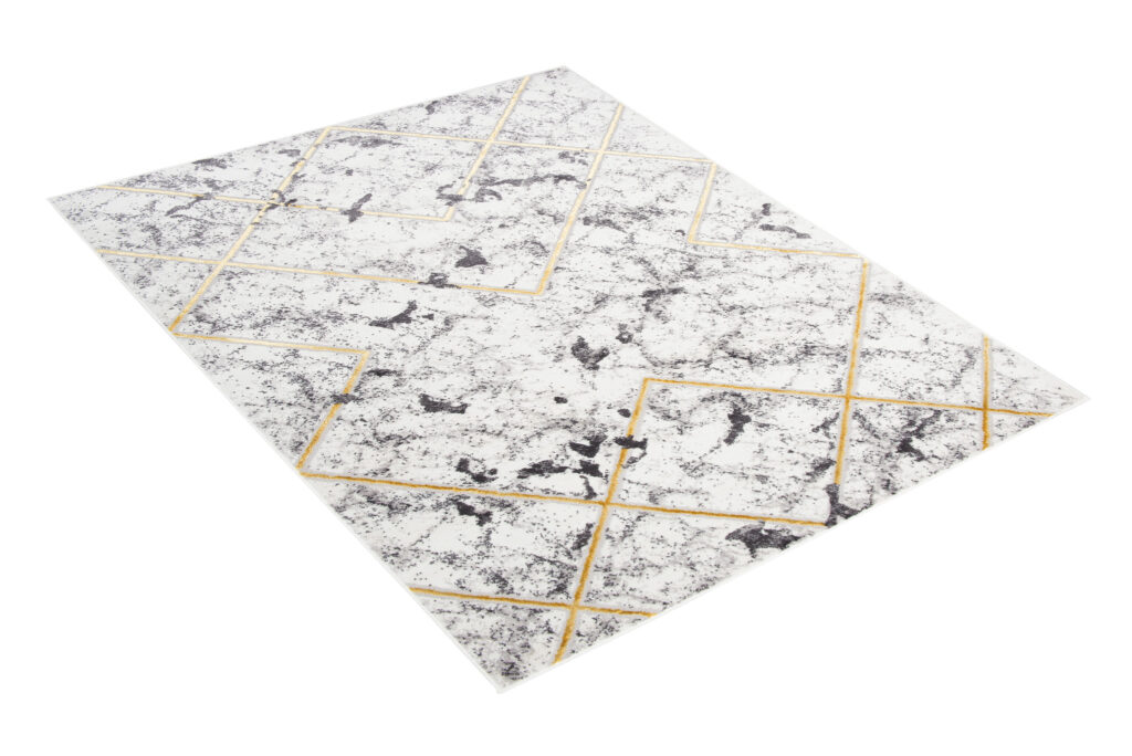 Tapis Shine Gris Or Géométrique Lignes Effet 3D