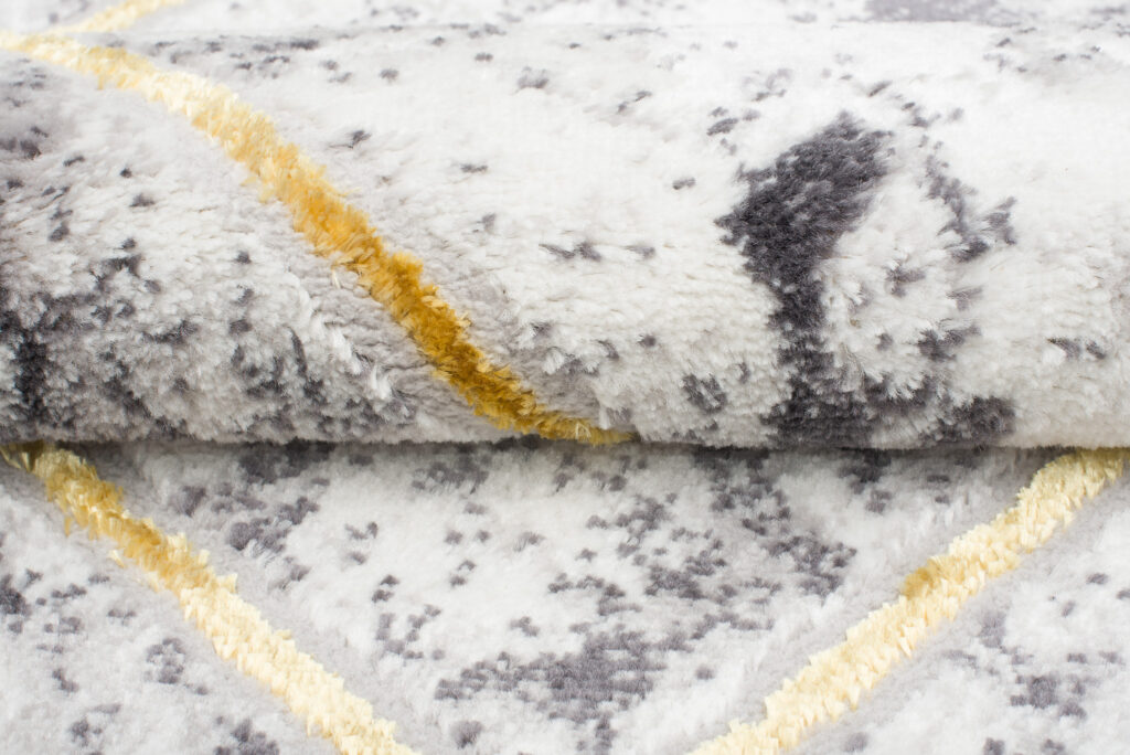 Tapis Shine Gris Or Géométrique Lignes Effet 3D